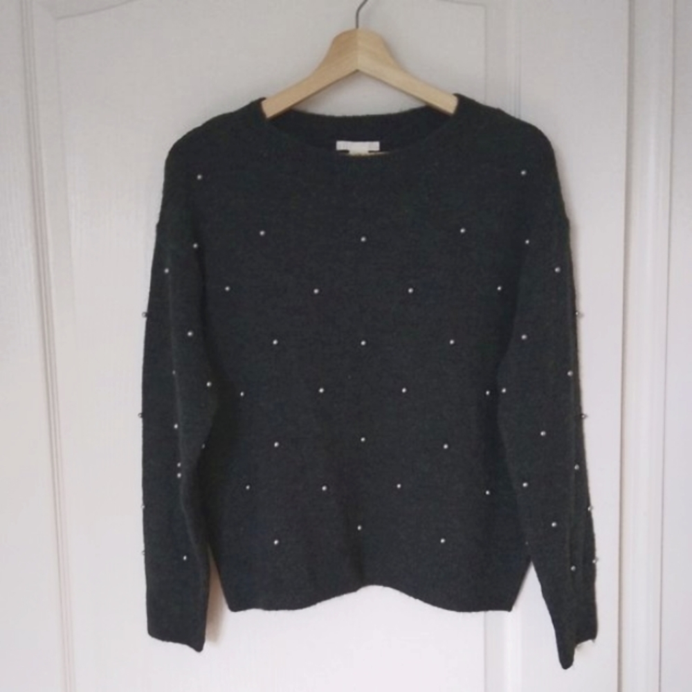 H&M Dark Gray Sweater with Pearl Accents